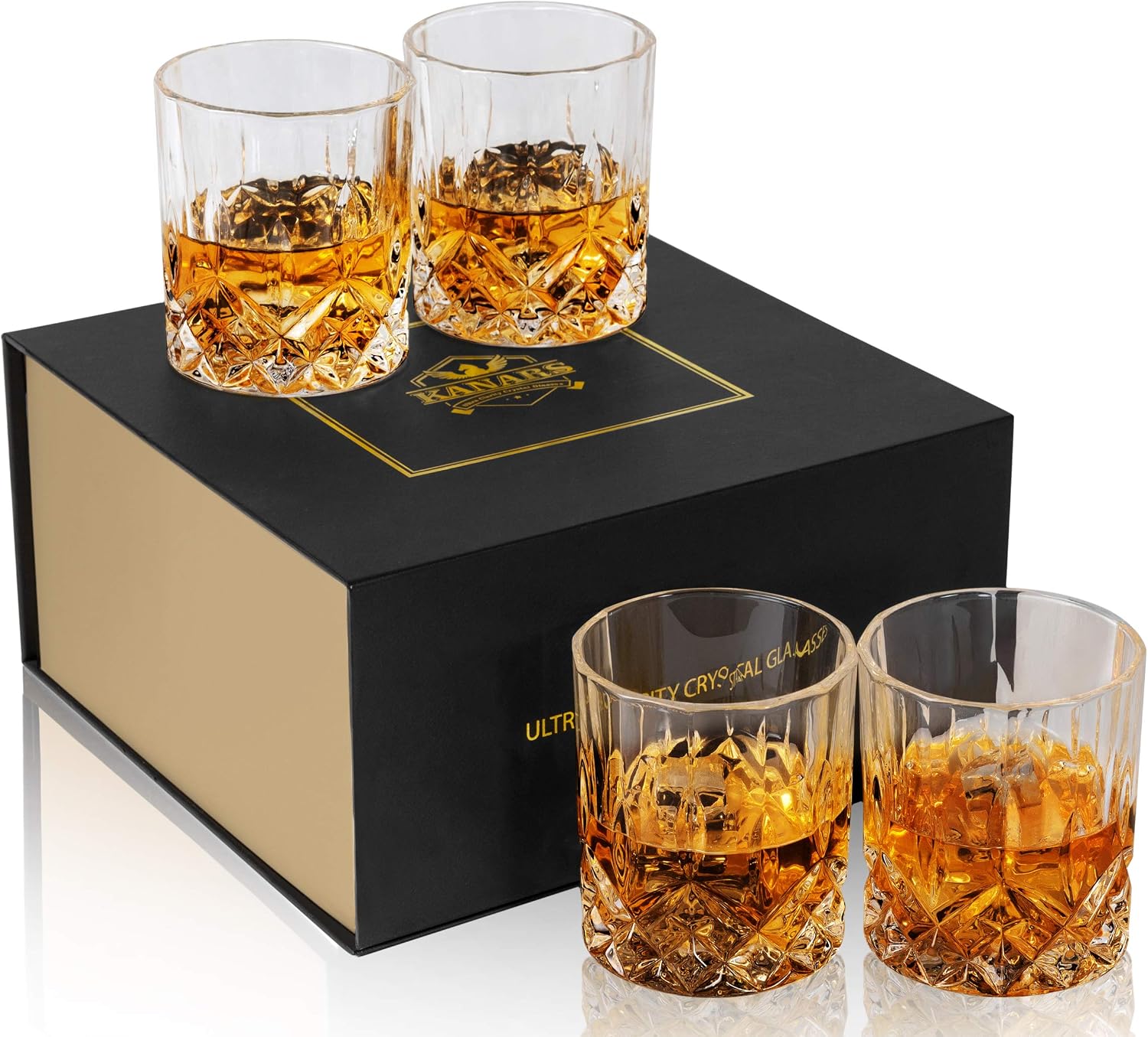 Whisky Gläser Set Whiskeygläser 4 Stück 300 Ml Rum Gin Bourbon Cocktail Whiskey Glas Trinkgläser Geschliffen Spülmaschinengeeignet
