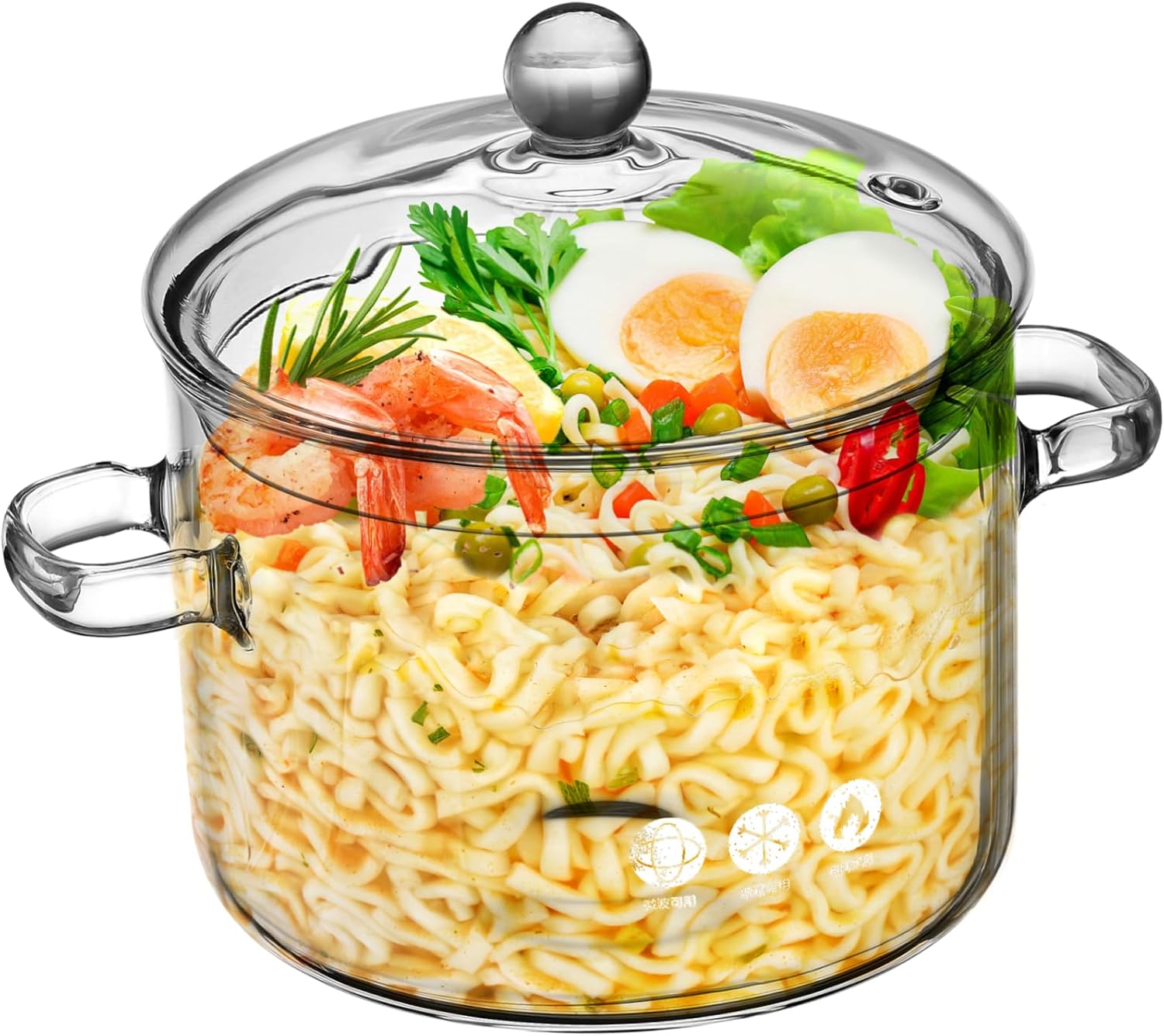 Hochwertiger Transparenter Glastopf Mit Deckel Und Doppelgriff Hitzebeständig Für Babynahrung Suppe Gemüse Und Instantnudeln Für Sicheres Kochen Zu Hause