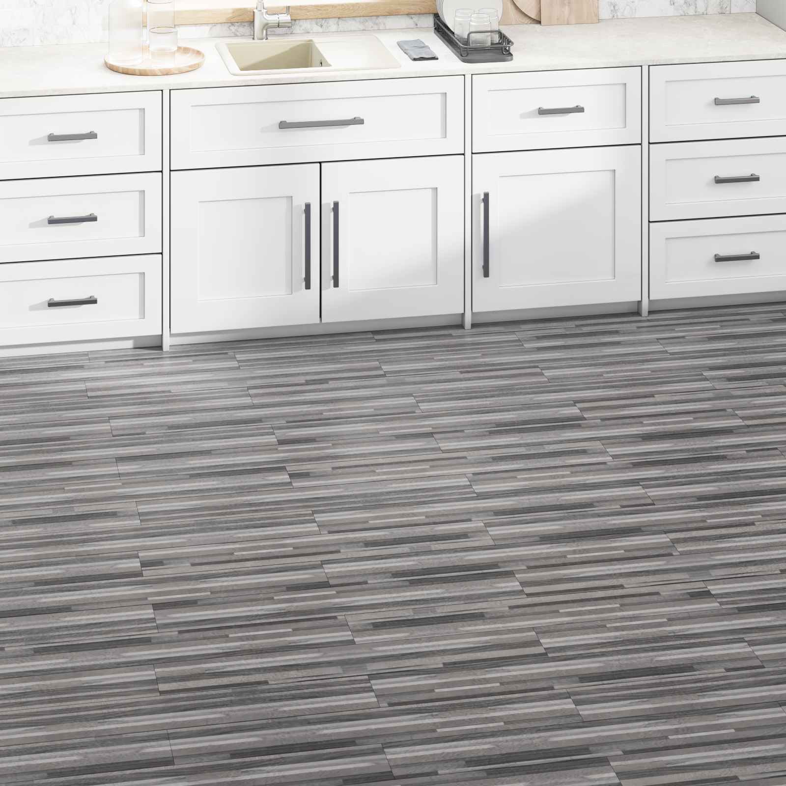 Bodenplatten 36 Pcs Gestreift Grau 5,02 M² Pvc