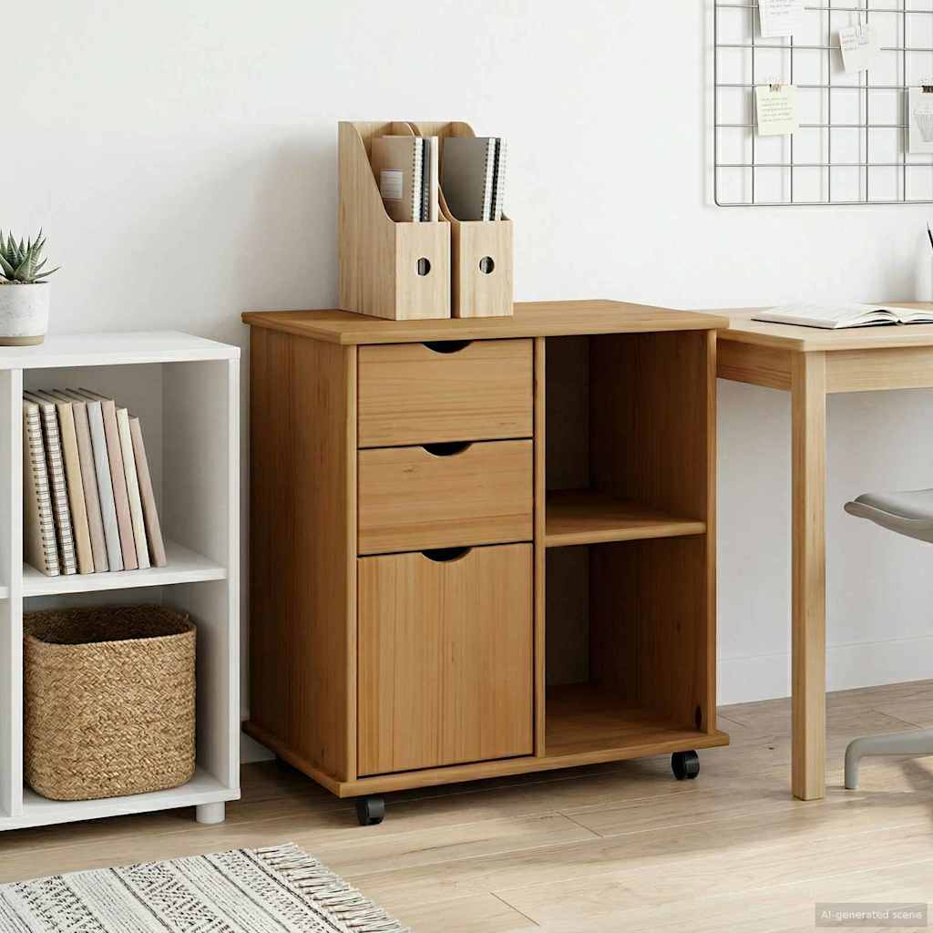Rollschrank Honigbraun 63,5 X 39 X 65,5 Cm Massivholz Kiefer