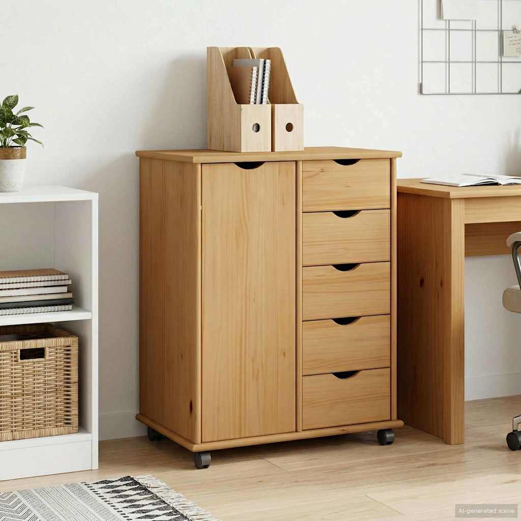 Rollschrank Honigbraun 63,5 X 39 X 79 Cm Massivholz Kiefer