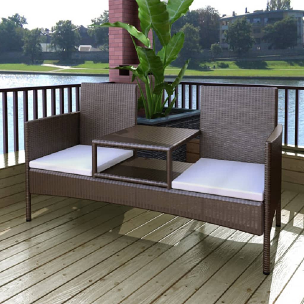 Gartensofa 2-sitzer Mit Teetisch Poly Rattan Braun