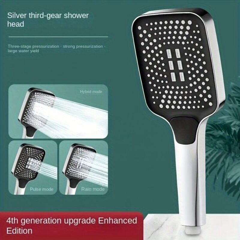 Verstellbare Handbrause Mit Quadratischem Knopf, Extra Starkem, Dickem Wasserstrahl, Handbrause Für Warmwasserbereiter – Silber