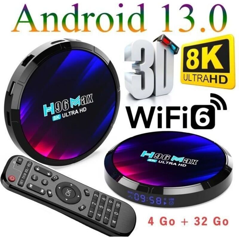 Android Tv Box, Iptv-box, Android 13.0 Tv-box, 4 Gb Ram/32 Gb Rom, Smart-media-player, 2,4 Ghz/5,0 Ghz Wlan, Bluetooth 5.0, 8k 3d Smart Tv-box