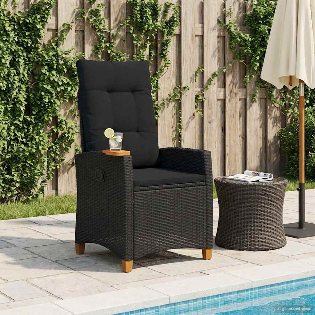 Liegestuhl Mit Teeteller Schwarz 62 X 64 X 112 Cm Poly-rattan