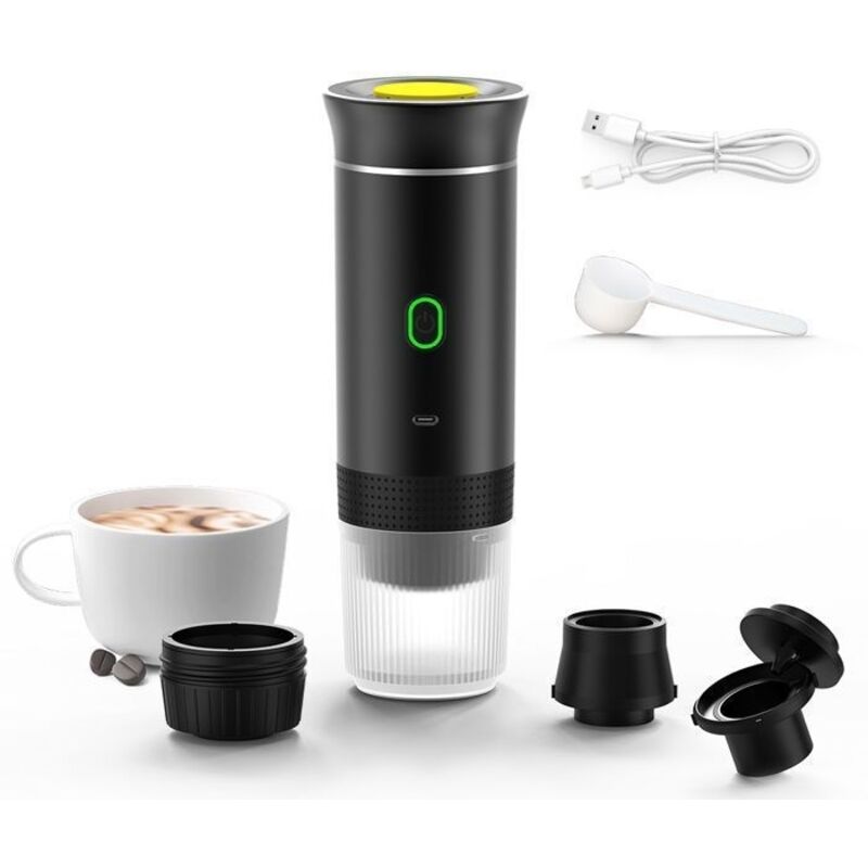 (schwarz) 3er-set Tragbare Kaffeemaschinen, Espressomaschinen, Heizfunktion, Kompatibel Mit Gemahlenem Kaffee Und Kapseln, Für Auto Und Lkw