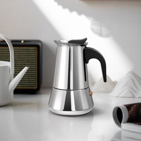 Italienische Kaffeemaschine – 2 Tassen – 100 Ml – Mokkakanne Aus Edelstahl, Espressokanne, Silber
