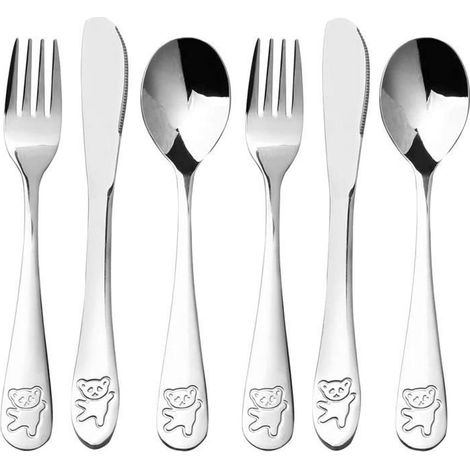 (silbernes) Kinderbesteck-set - Silber - 6-teilig: 2 Löffel, 2 Gabeln, 2 Messer