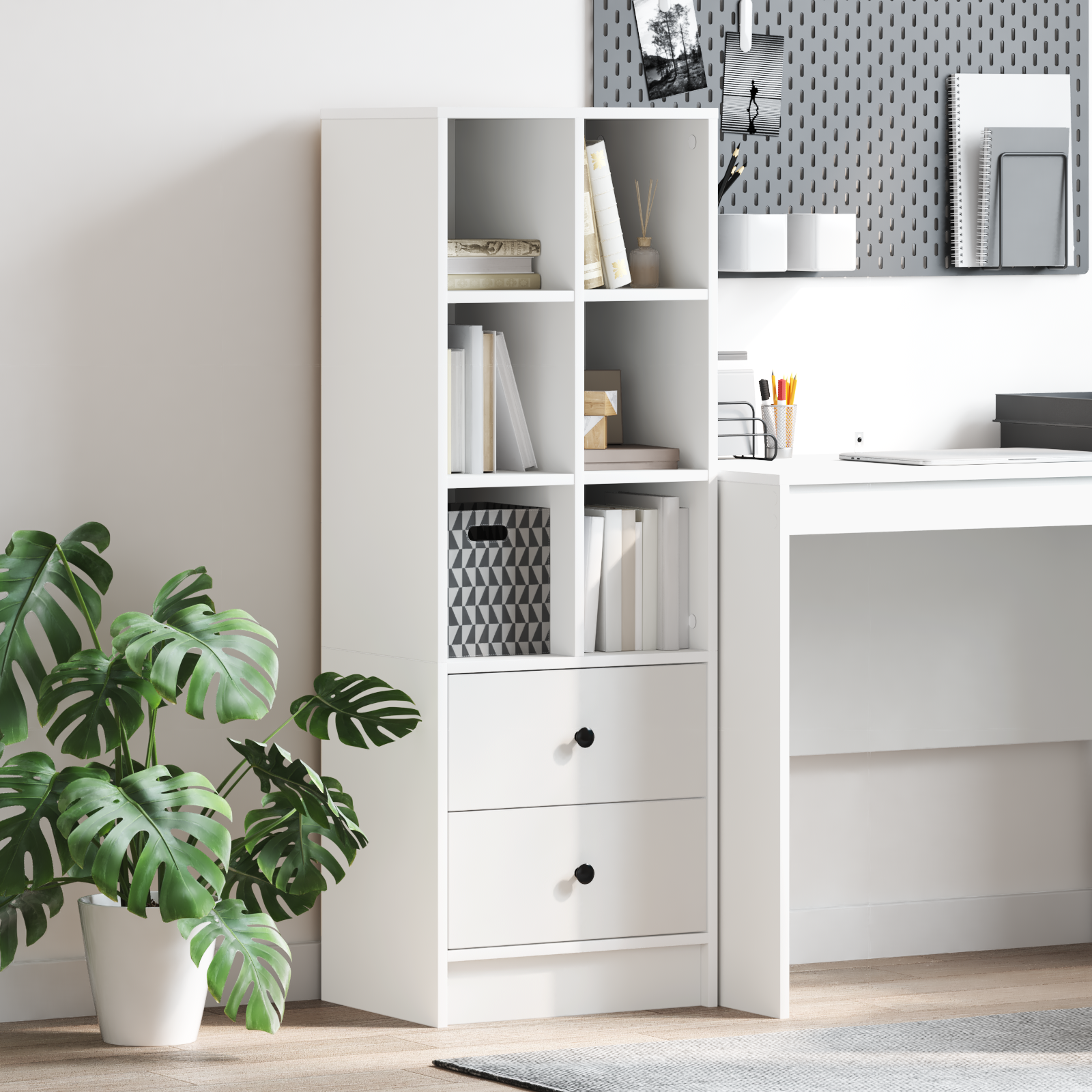 Highboard Mit Schubladen Weiß 45,5 X 34 X 127 Cm