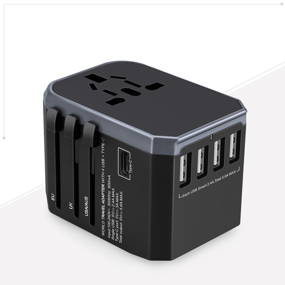Universeller Reiseadapter Mit 4 Ultraschnellen Usb-anschlüssen Und 1 Ultraschnellen Usb-typ-c-anschluss, Netzstecker, Internationale Stecker (eu, Us)