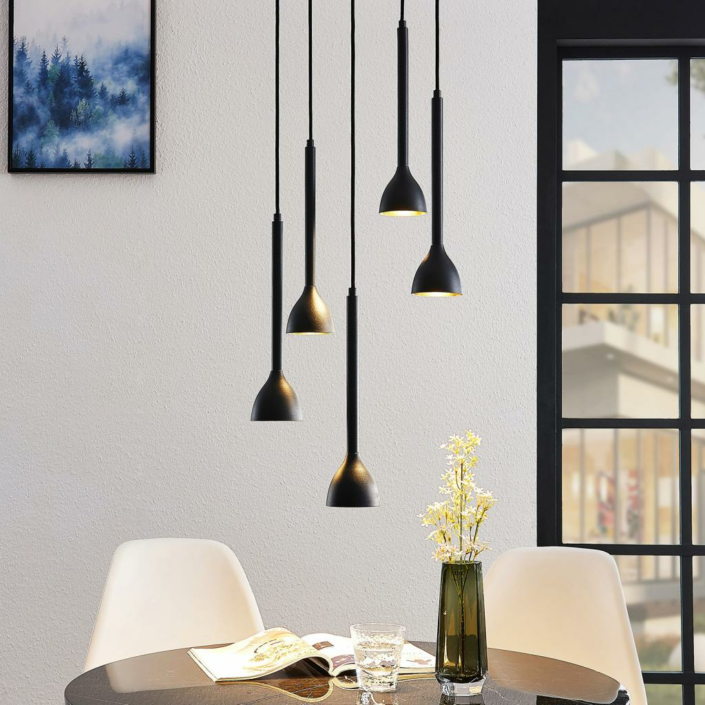 [gebraucht] B-ware Lucande Hängeleuchte Hängeleuchte Leuchte Lampe Nordwin 5 Flammig Schwarz Gold