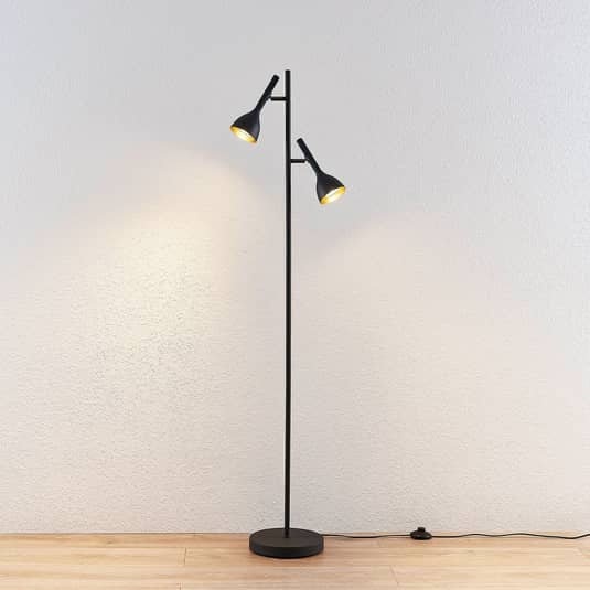 [gebraucht] B-ware Lucande Stehleuchte Nordwin 2 Flg Schwarz Gold Standleuchte Stehlampe Leselampe