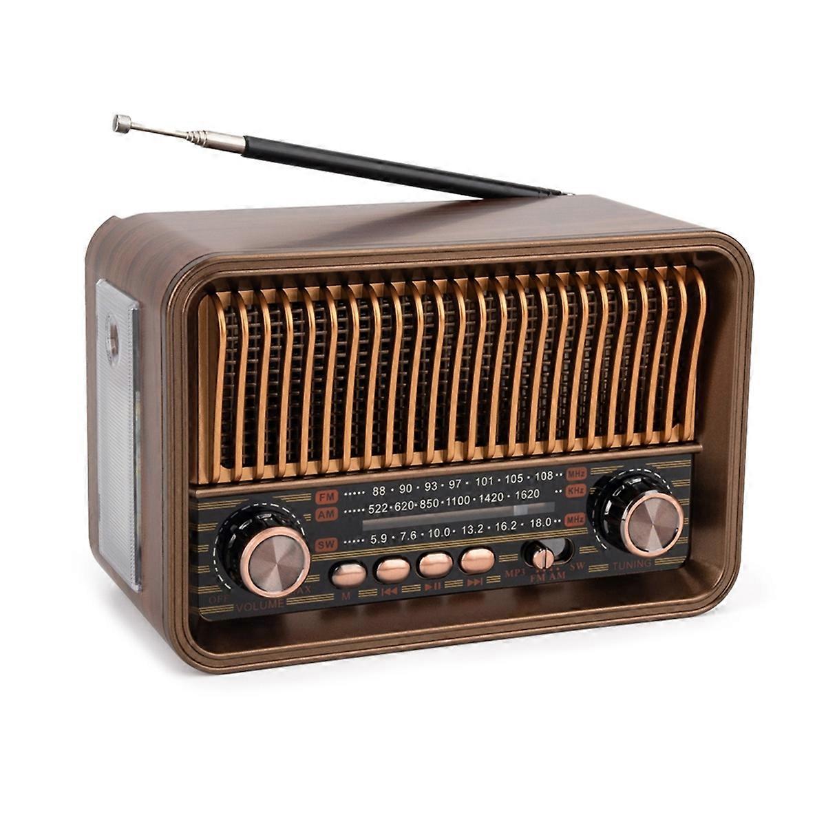Tragbares Fm/am/sw-radio, Vintage-radio, Kabelloser Bluetooth-lautsprecher Mit Led-taschenlampe, Tf-kartenleser