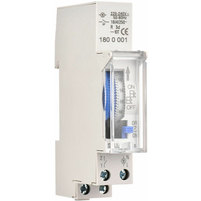 Mechanischer 24-stunden-timer, Mindestlaufzeit 15 Minuten, Schienenmontage, Integrierter Sul180a-akku, 220–240 V Wechselstrom, Grau