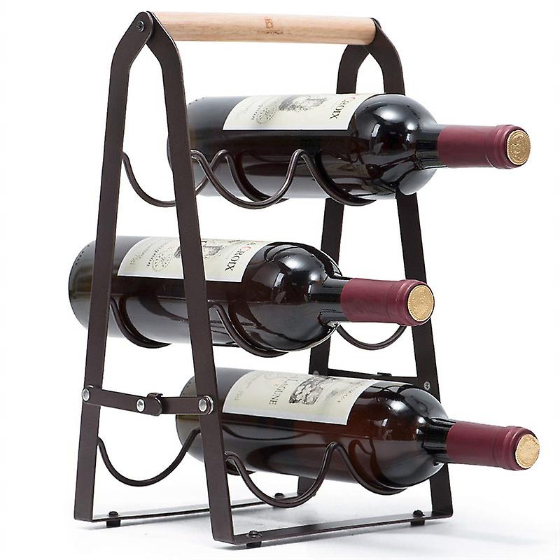 Weinregal Für Die Arbeitsplatte, Hölzerner Flaschenhalter Für 6 Flaschen, Klassisches 3-stufiges Design, Weinregal Aus Holz Und Metall.