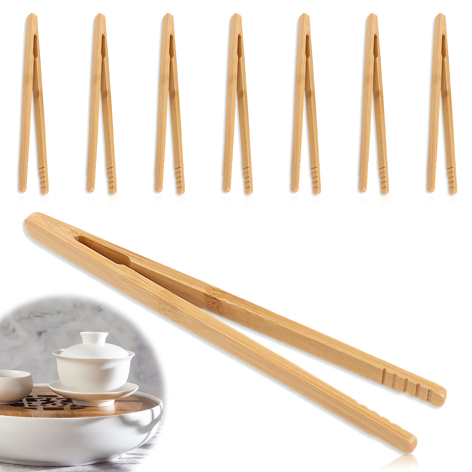 Hc 8er-pack Bambuspinzette, Toastpinzette, Küchenpinzette, 18 Cm, Kleine Bambuspinzette, Grillpinzette Aus Holz Für Küche, Grillfleisch, Gebäck, Brot