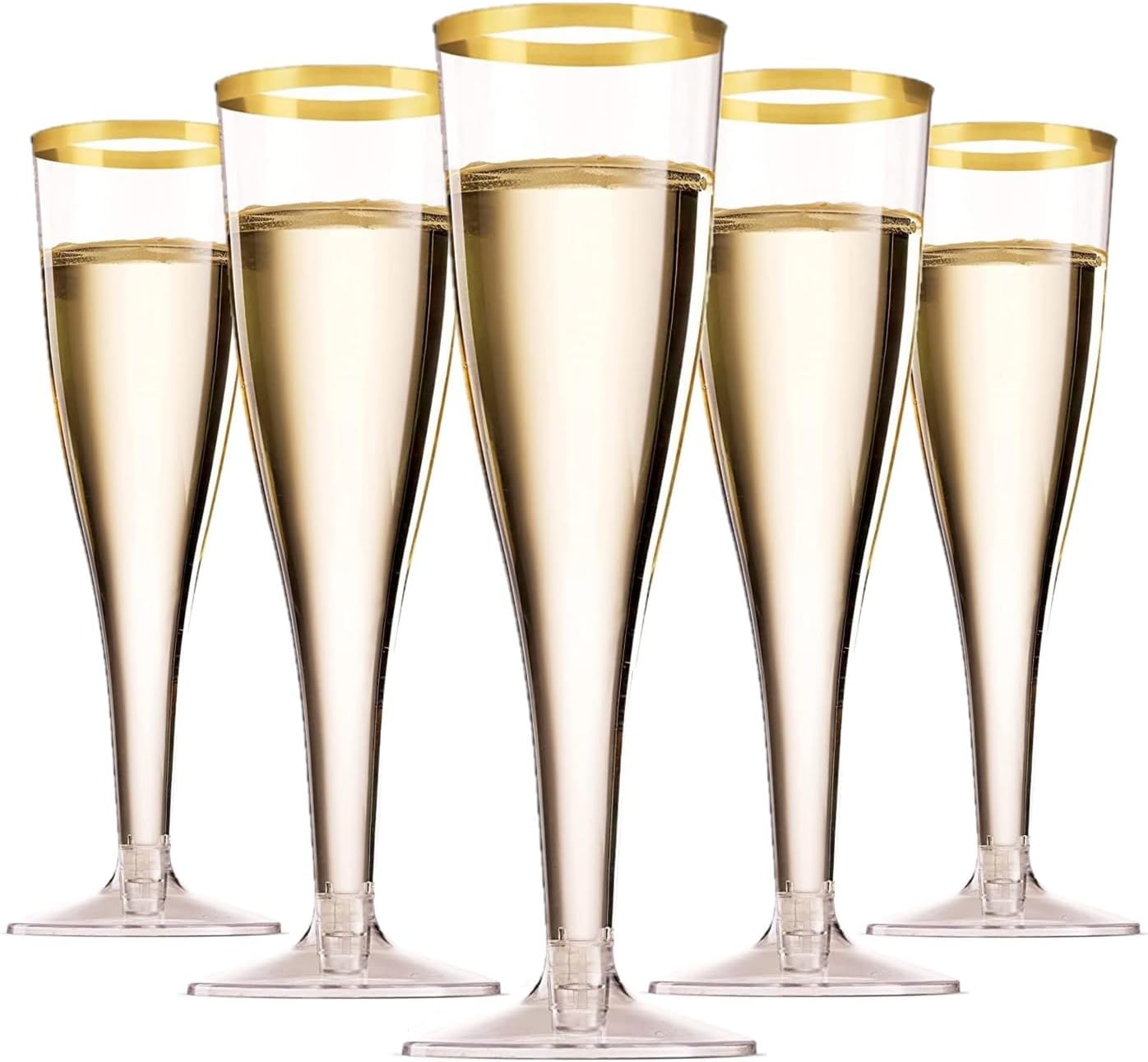 50er-packung Champagnergläser Mit Goldrand, 150 Ml, Wiederverwendbare Champagnergläser Mit Stiel Für Gartenhochzeiten, Tagespartys, Babypartys (5 X 17 Cm)