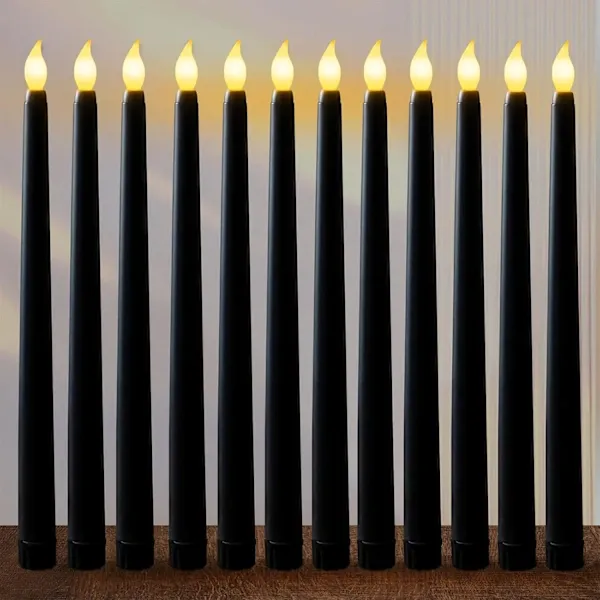 Schwarze 12er-packung Flammenlose Kerzen, Elektrische Kerzen, Spitzkerzen Für Geburtstag/weihnachten/halloween/romantisches Abendessen - Max.
