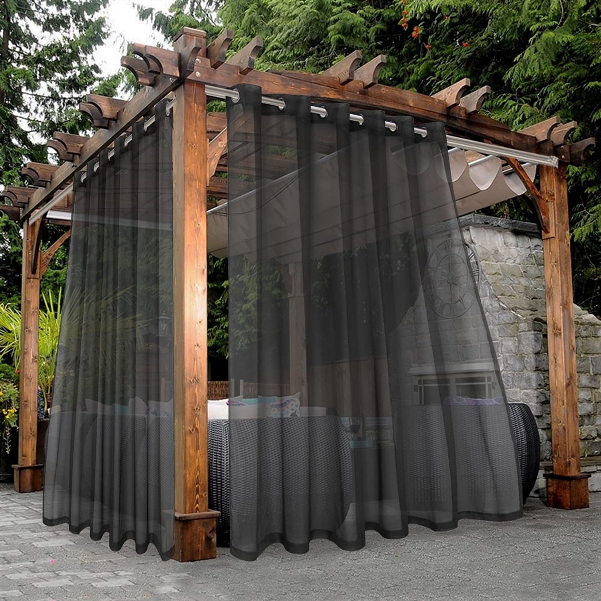 2er-pack – Wasserdicht Für Den Außenbereich, Einfarbig, Transparente Terrassenvorhänge, Sonnenschutz Und Uv-schutz Mit Breiten Ringen. Auch Für Den Innenbereich Geeignet.
