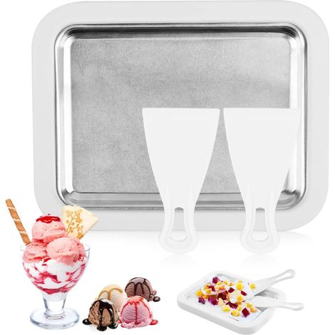 Sofort-eismaschine Mit Walzeneisplatte Und 2 Spateln Zur Zubereitung Von Eiscreme, Gelato Und Fruchtmilchshakes.
