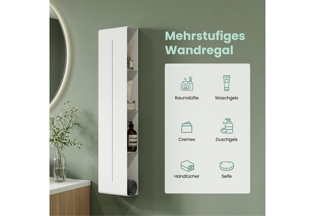 Mai & Mai Duschregal Mit 4 Ablagen, Duschablage Schmal, Wandregal Shampoo Halterung Für Dusche 20x90x9cm, Badezimmer Organizer Weiß Reglo-16
