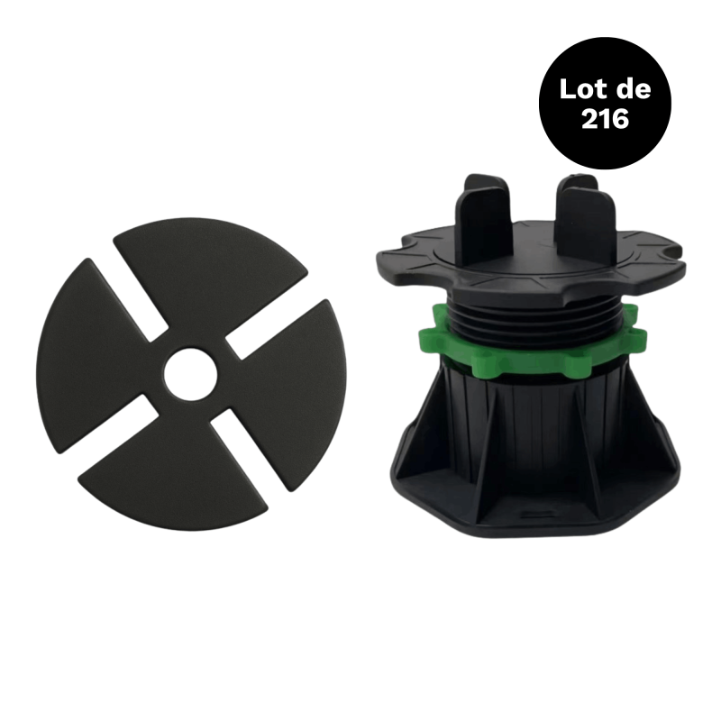 216 Verstellbare Stelzlager 50-80mm Für Terrassenplatten & Fliesen Inkl. 78mm Antirutschpads - Schwarz