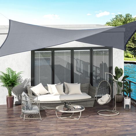 Voile D'Ombrage Rectangulaire 6x4 M En Polyéthylène Haute Densité Uv Schutz Housse De Rangement Fournie Grau