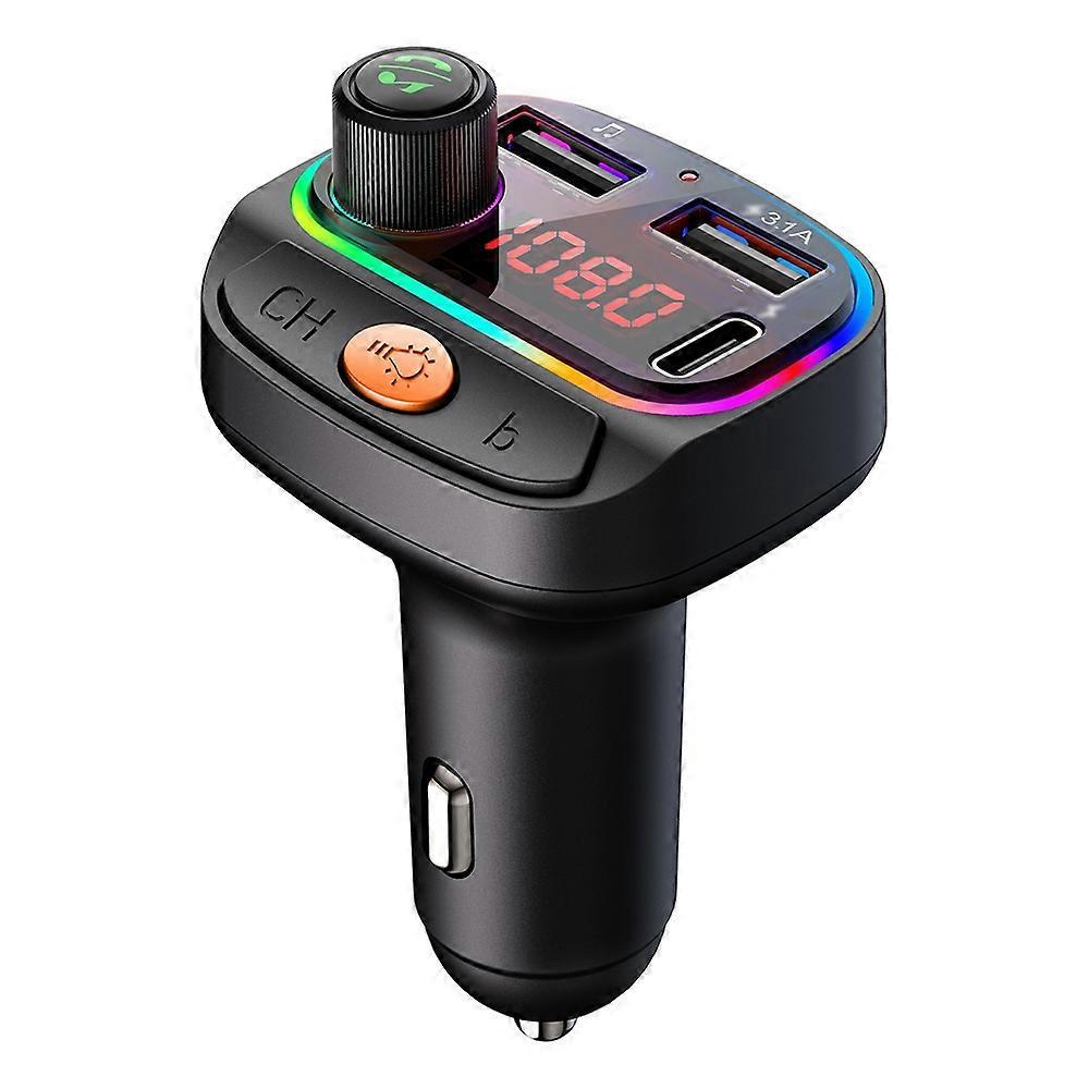 Kfz-ladegerät Mit Usb-c-anschluss, Bluetooth, Fm-radio, Farbiger Hintergrundbeleuchtung, Freisprechfunktion Und Musikplayer Mit Zwei Usb-anschlüssen
