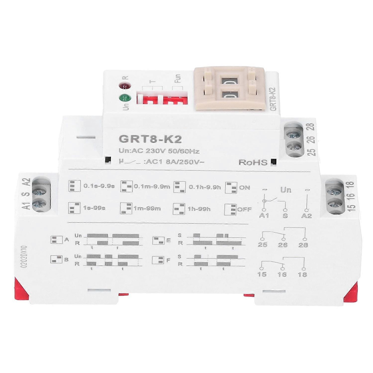 Ac230 50/60hz Zeitrelais, 2 Öffnungsmodi, 2 Schließmodi, 4 Verzögerungsmodi, Verzögerungsbereich 0,1 S – 99 H, Hohe Genauigkeit, Grt8-k2