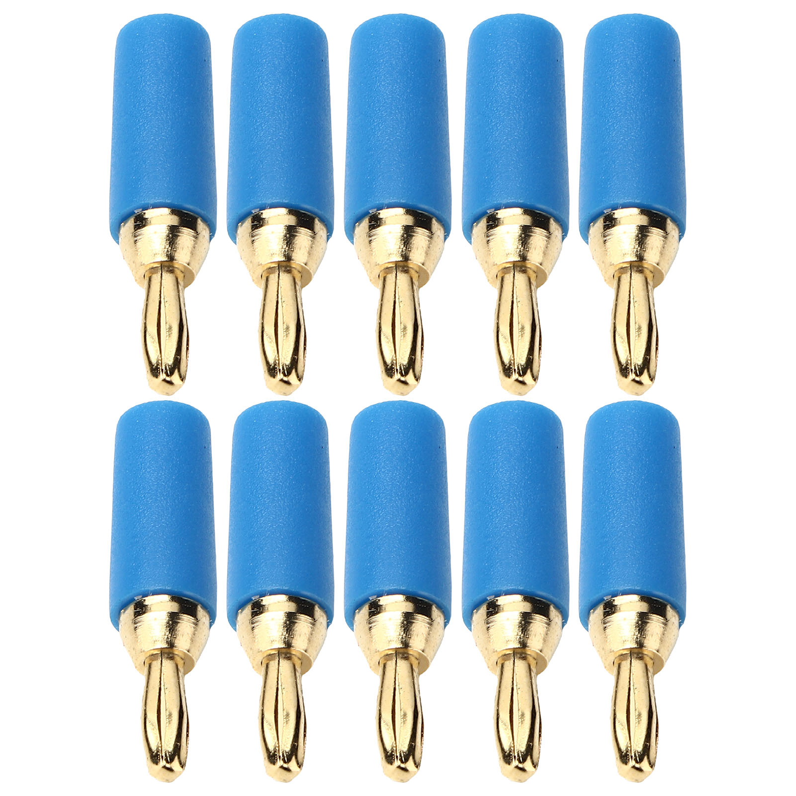 10-teiliges Bananenstecker-set (2,5 Mm), Vergoldetes Messing, Lötanschluss, Blau