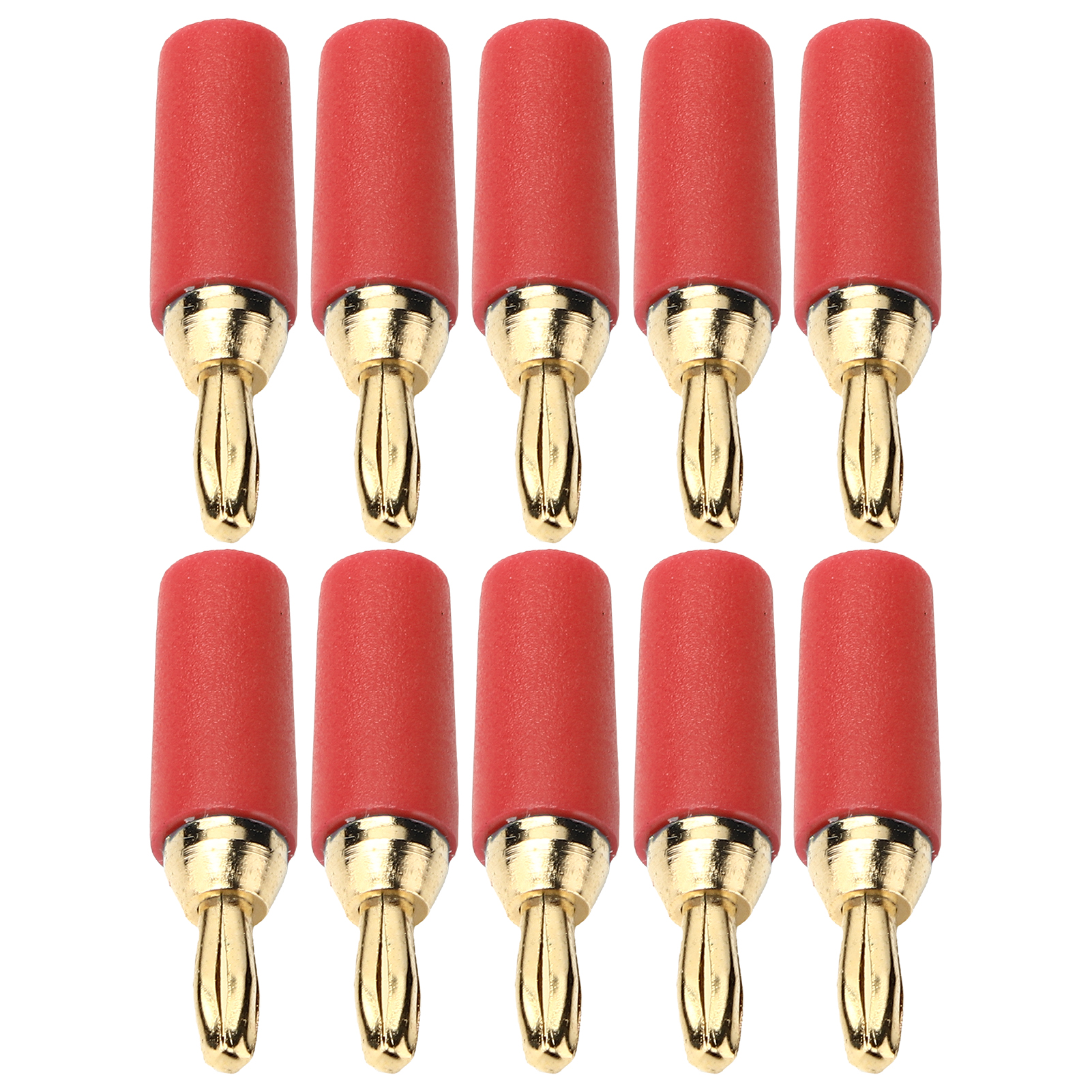 10-teiliges Bananenstecker-set (2,5 Mm), Vergoldetes Messing, Lötanschluss, Rot