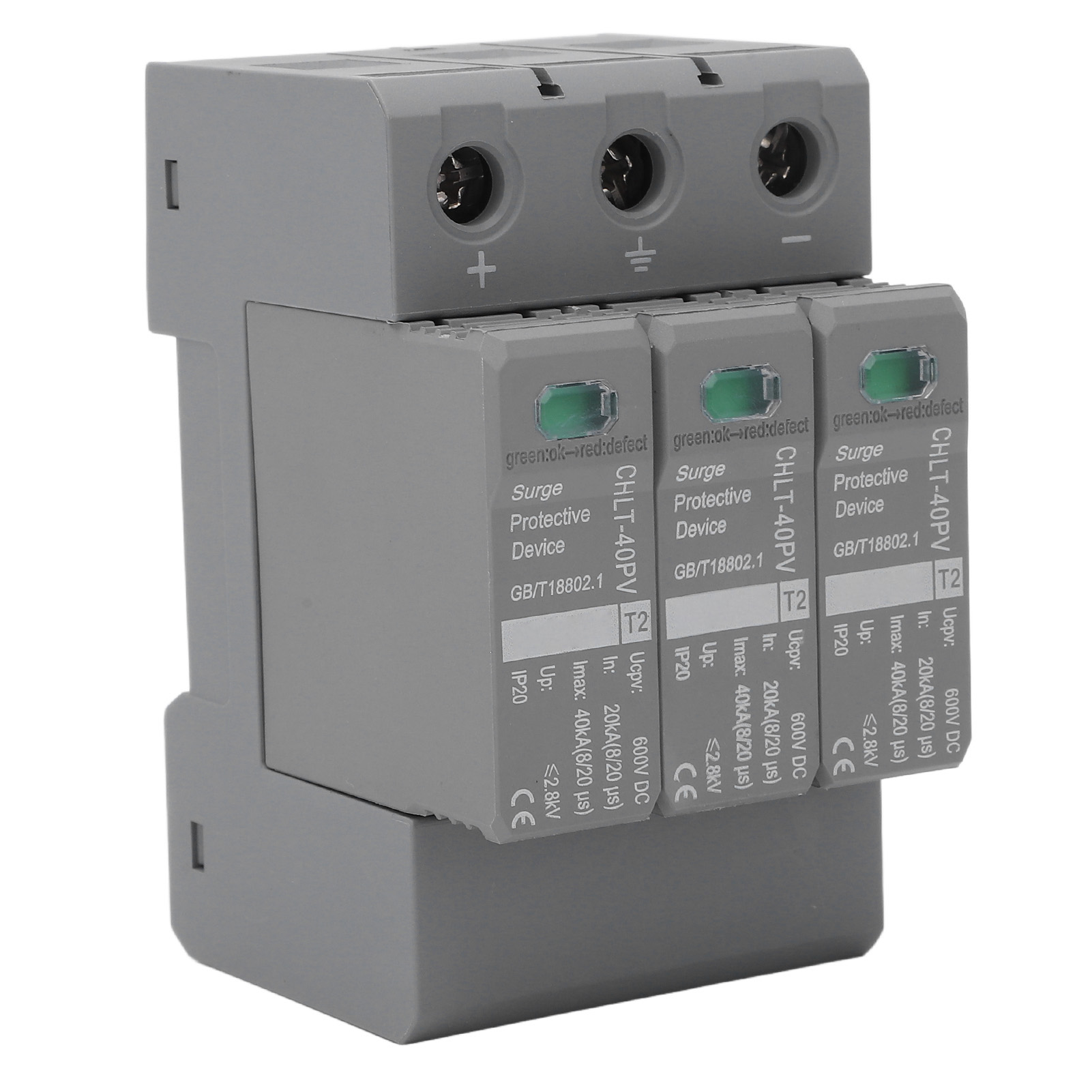 Blitzschutzgerät Mit Überspannungsschutz, 3-polig, Standard-schienenmontage, Modulares Design, Niederspannungsableiter 600 V