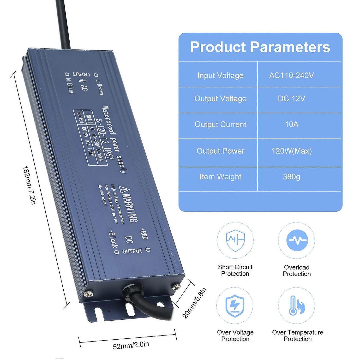 Ip67 Wasserdichter Led-treiber-schaltnetzteil-transformator-adapter Ac 110v-220v Auf Dc 12v 120w Dauerleistung