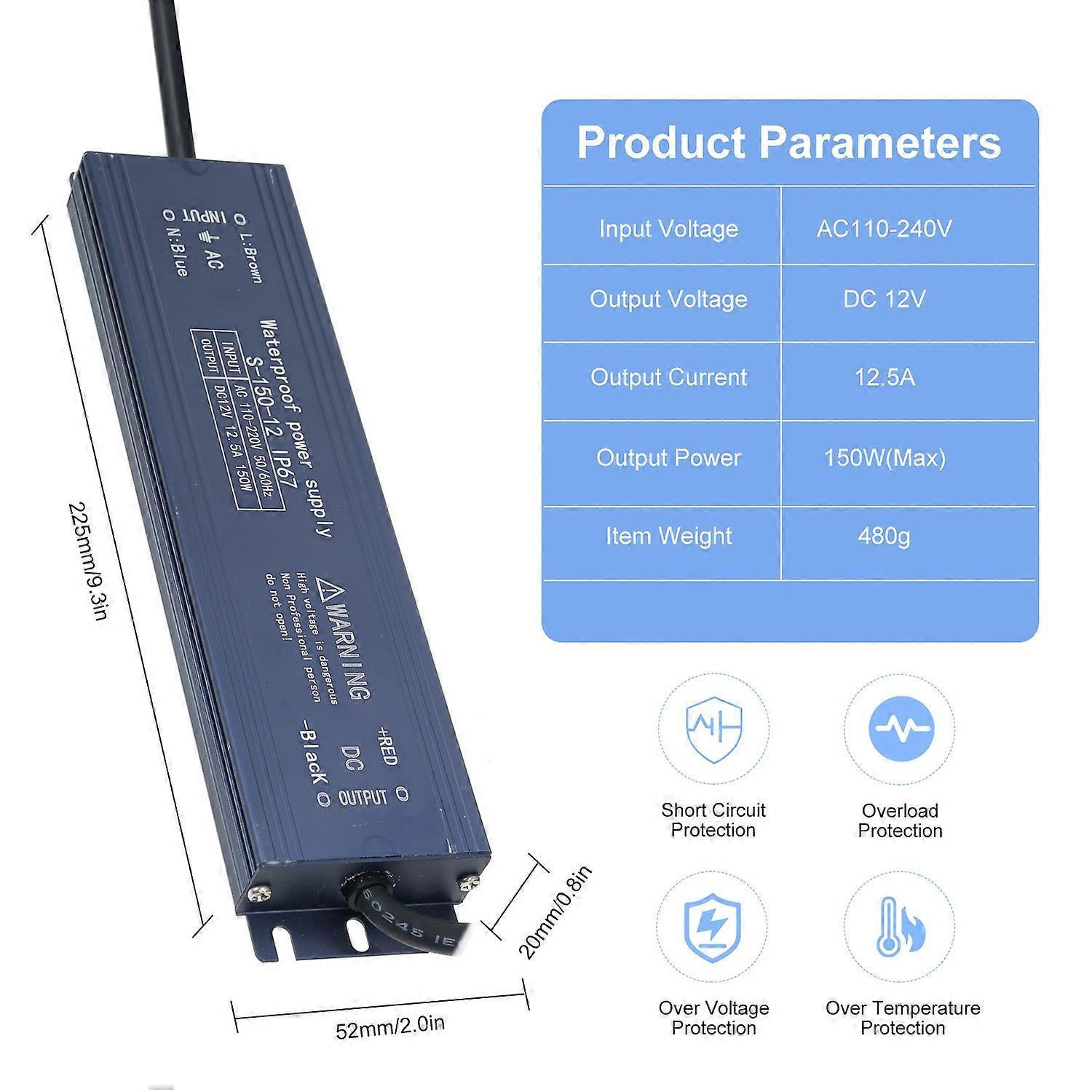 Ip67 Wasserdichter Led-treiber-schaltnetzteil-transformator-adapter Ac 110v-220v Auf Dc 12v 150w Dauerleistung
