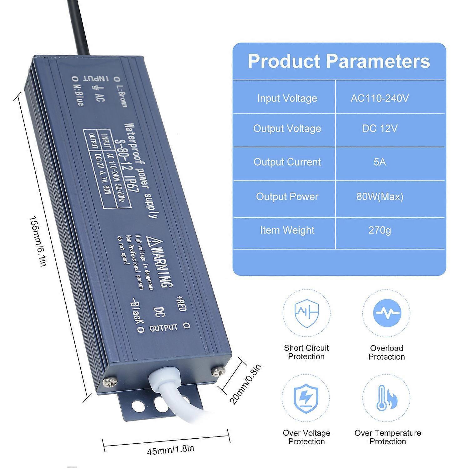 Ip67 Wasserdichter Led-treiber-schaltnetzteil-transformator-adapter Ac 110v-240v Auf Dc 12v 80w Konstant