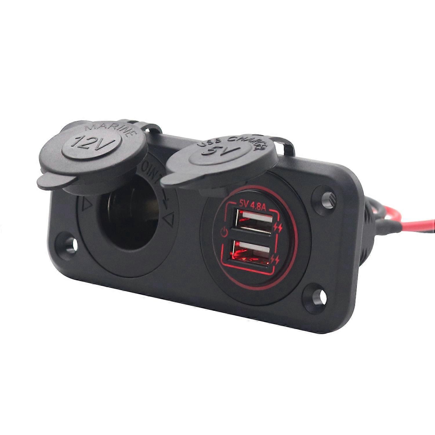 5v 4,8a Dual-usb-kfz-ladegerät Mit Schalterfeld, 2 Anschlüssen, Roter Kontrollleuchte, Wasserdicht, Zigarettenanzünderbuchse 12v