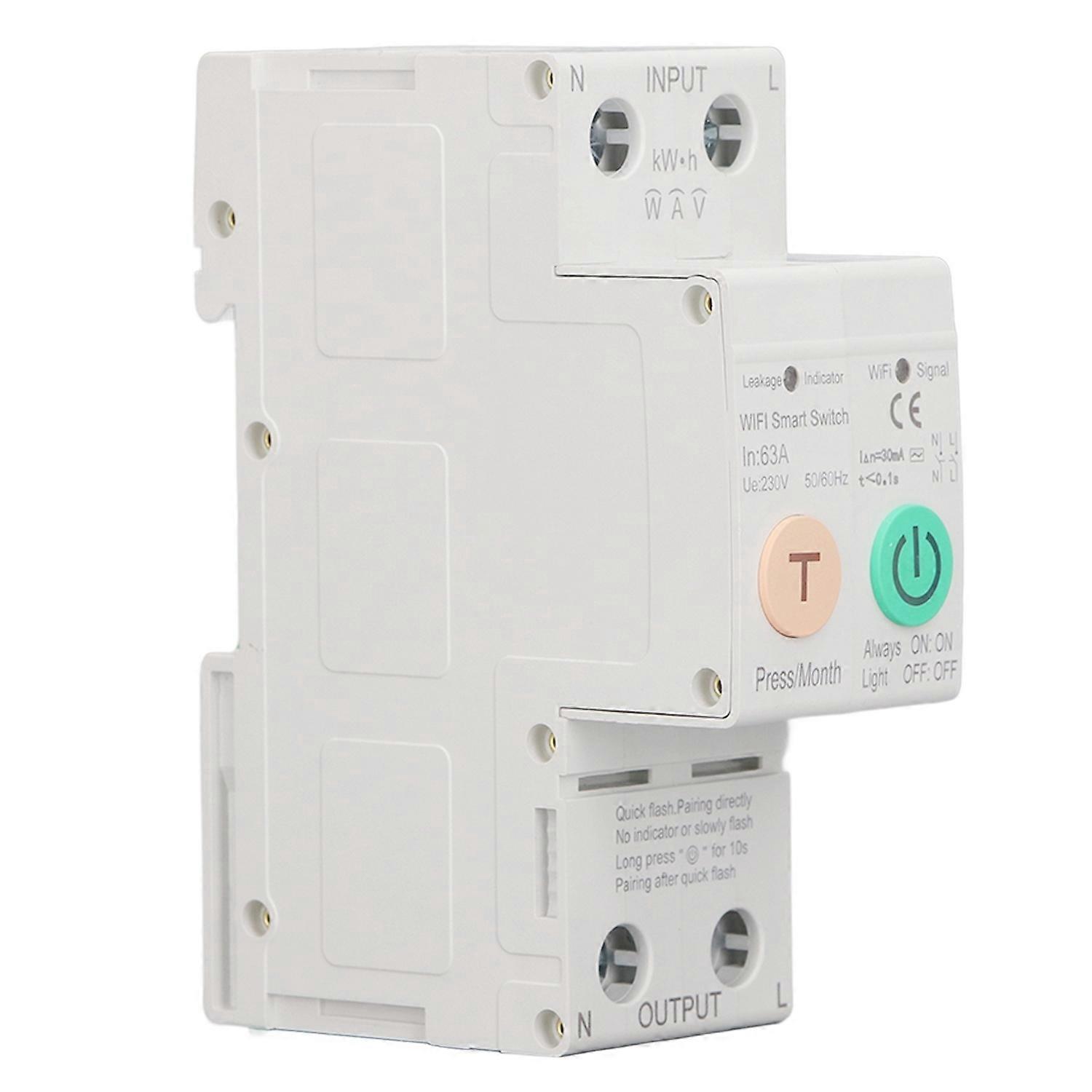 Intelligenter Messfehlerschutzschalter Mit Fernbedienung, 2-polig, 63 A, Din-schienenmontage, Wlan-leistungsschalter, Ac230