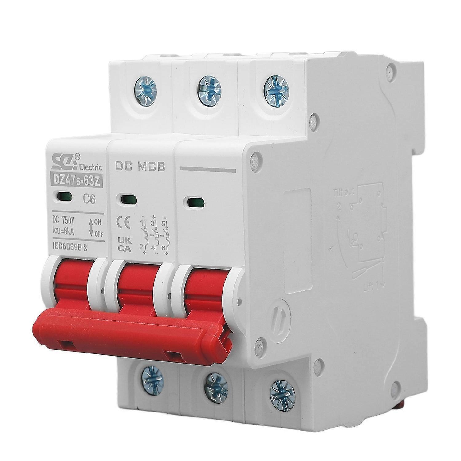 Mini-leistungsschalter, Pa66, Flammhemmendes Gehäuse, 6000 A Abschaltvermögen, 3-polig, Dc 750 V, D