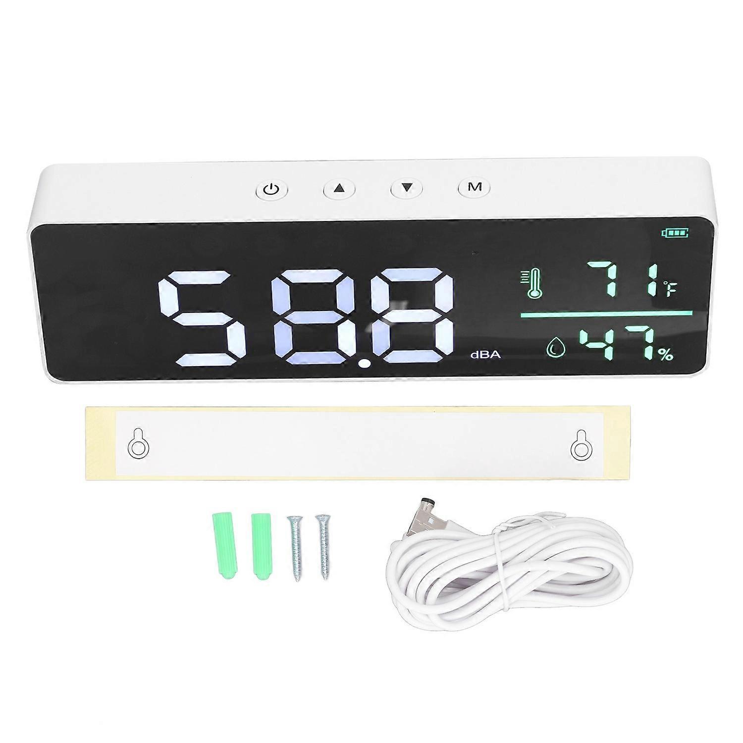 3-in-1-dezibelmesser (30 Bis 130 Dba): Led-wandgerät Mit Schallpegelanzeige, Feuchtigkeits- Und Temperaturanzeige.