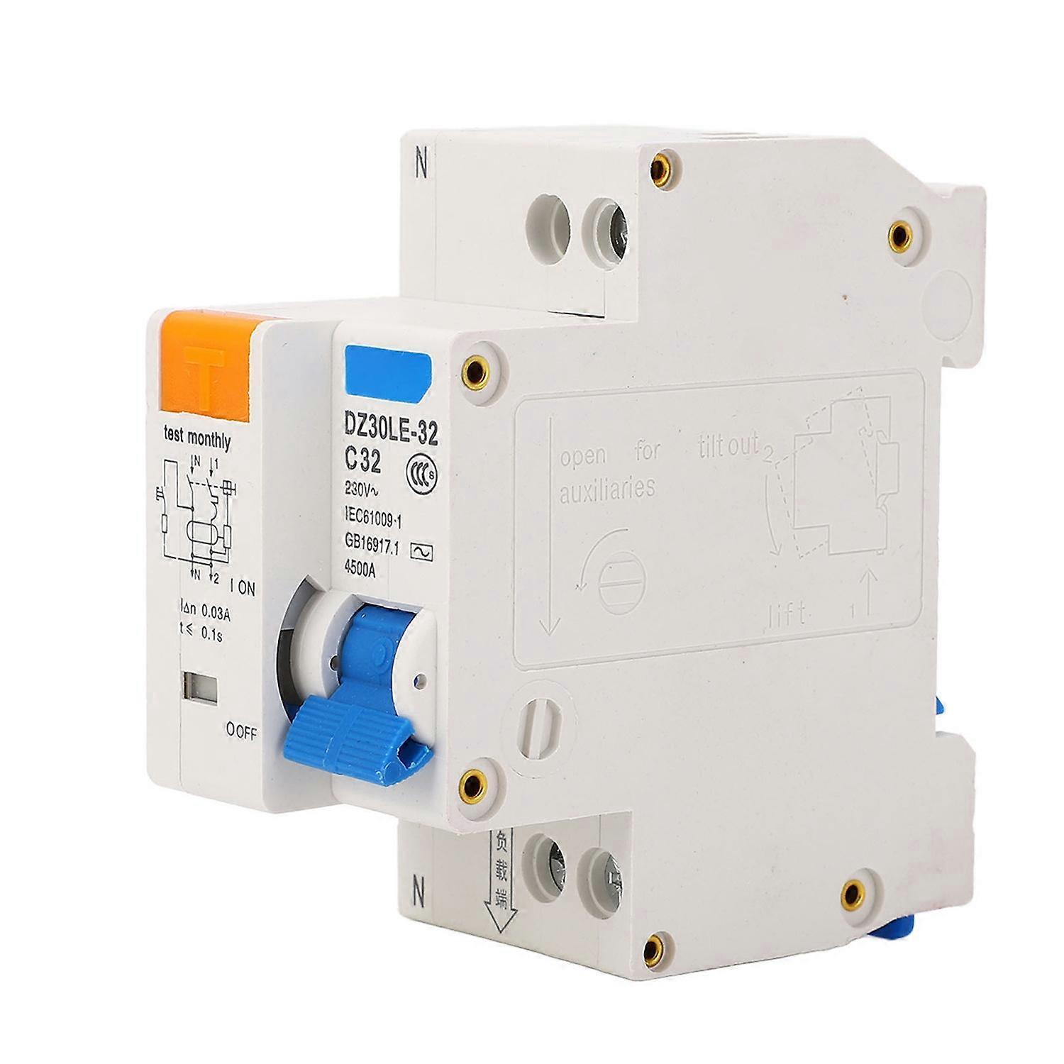 Miniatur-leistungsschalter-schienenmontage-überlast-leckstromschutzgerät 1p+n 230v 32a Luftschalter
