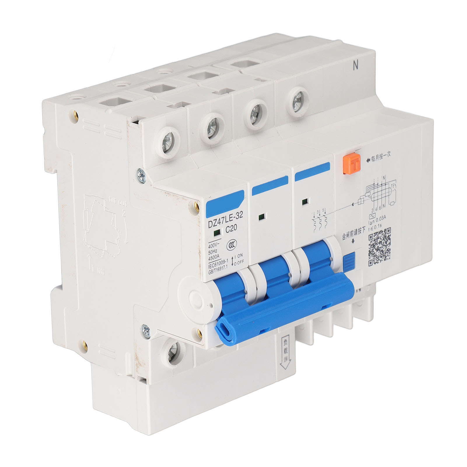 Dz47le 32 3p+n C20 Fehlerstromschutzschalter 400 V 20 A