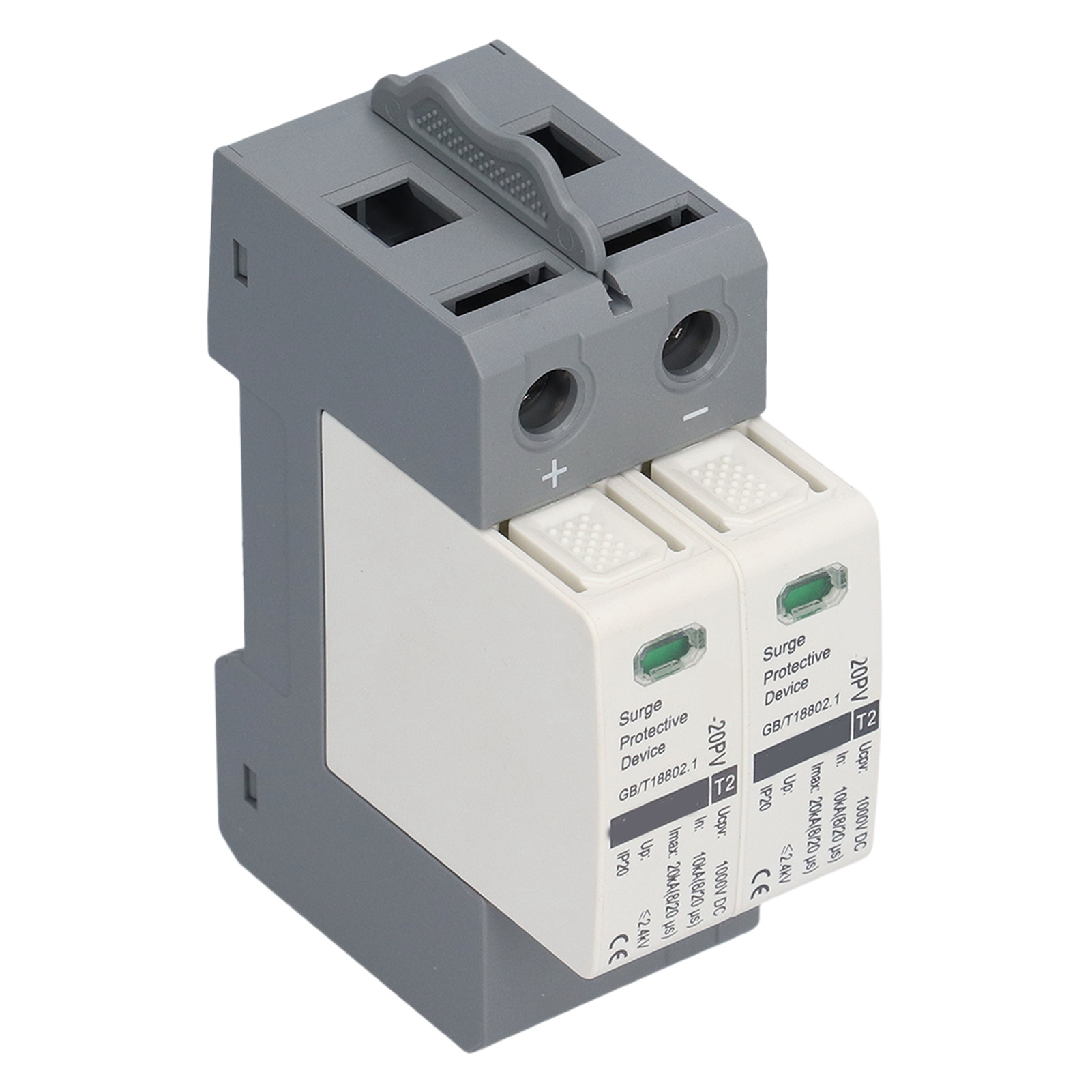 Überspannungsschutzgerät Für Din-schienenmontage, Ableiter, Schutz Gegen Elektrische Schläge, 1000 V Dc, 2-polig, 10–20 Ka