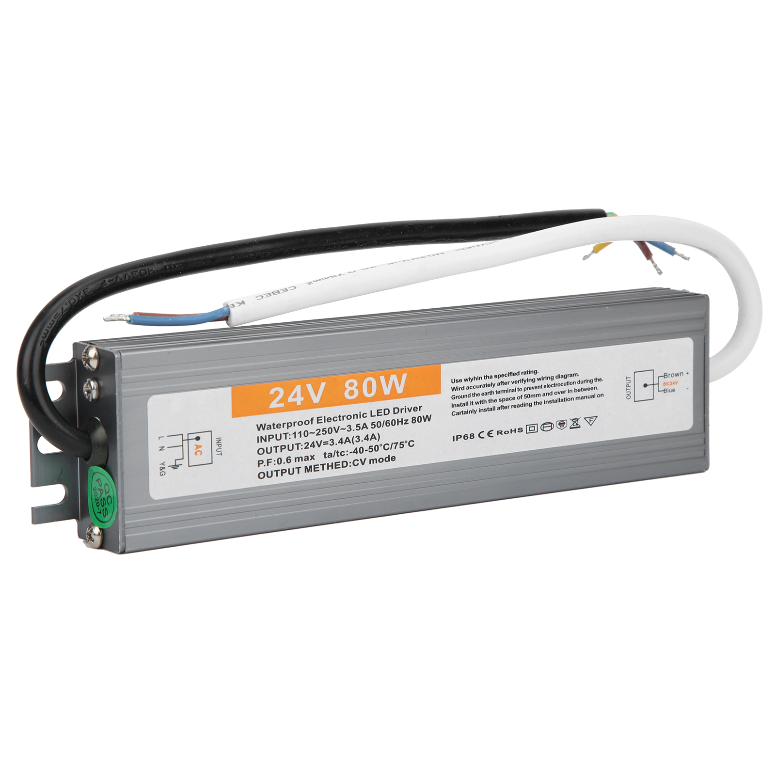 Kabelgebundener, Ultradünner, Wasserdichter 80-w-led-treiber Mit Schalter, Netzteil Für Wechselstrom 110–250 V, 50/60 Hz Oder Gleichstrom 24 V