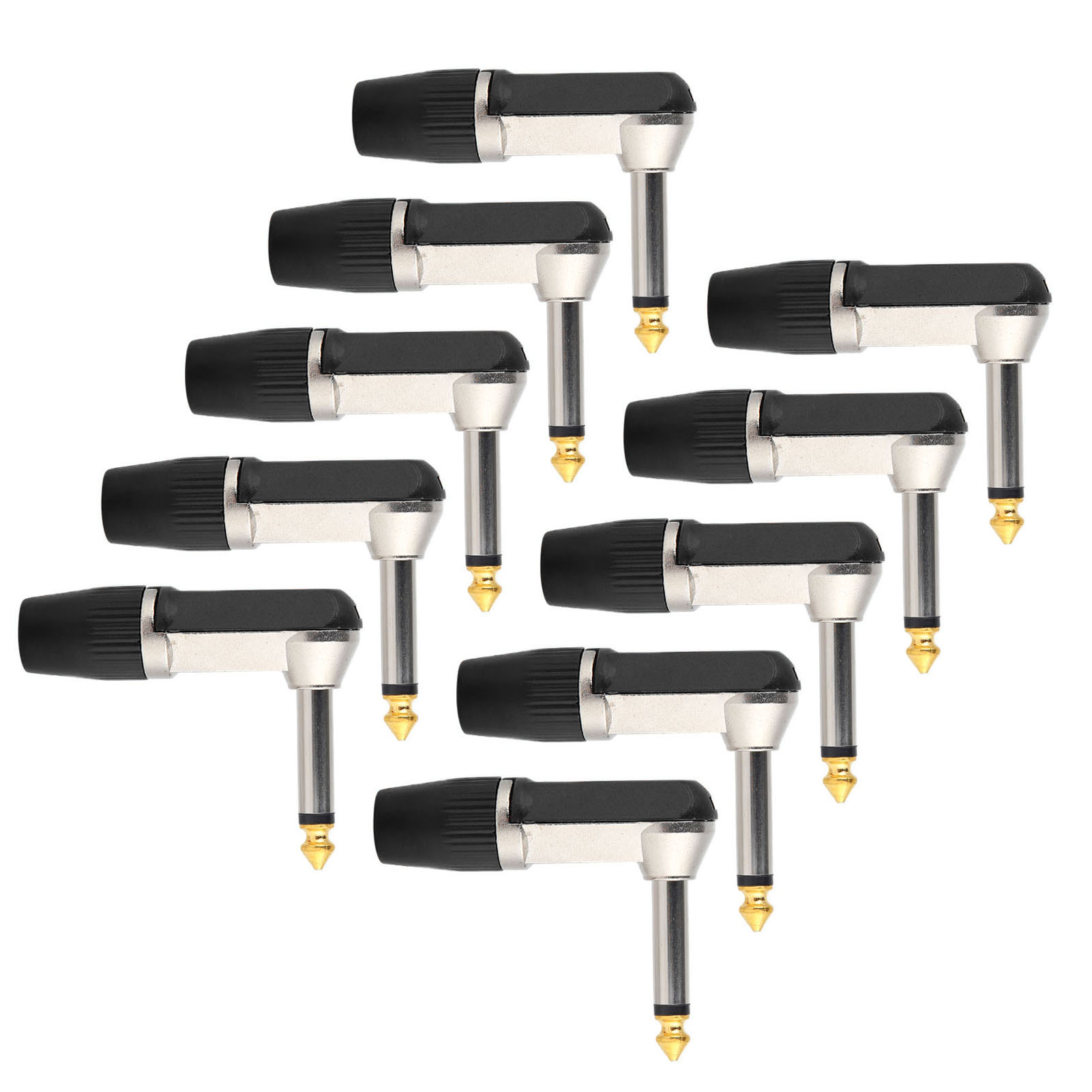 10 Stück 6,35-mm-xlr-audiostecker, Abgewinkelt, Professionell, Langlebig, Korrosionsbeständig, Kopfhöreradapter, Schwarz