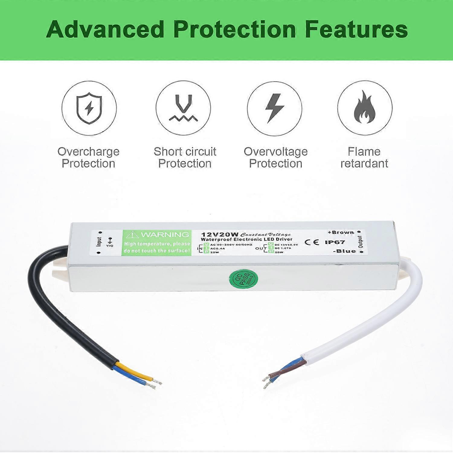 Wasserdichter Led-treiber Ip67 Schaltnetzteil-transformator-adapter Ac 90v-250v Auf Dc 12v 20w Niedrige Spannung