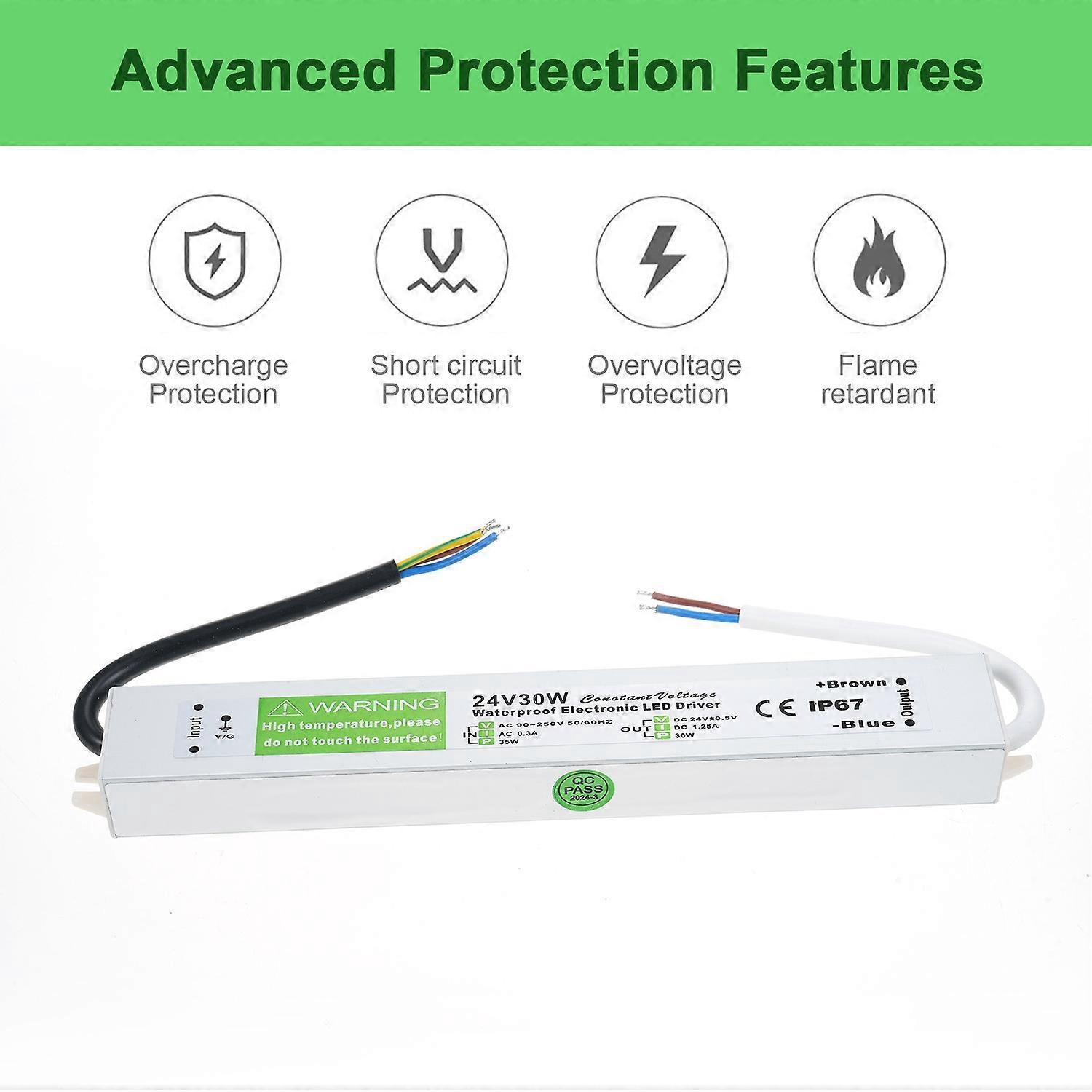 Ip67 Wasserdichter Led-treiber-schaltnetzteil-transformator-adapter Ac 90v-250v Auf Dc 24v 30w Konstant