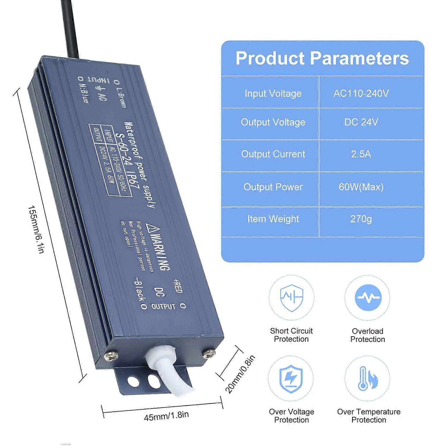 Ip67 Wasserdichter Led-treiber-schaltnetzteil-transformator-adapter Ac 110v-240v Auf Dc 24v 60w Konstant