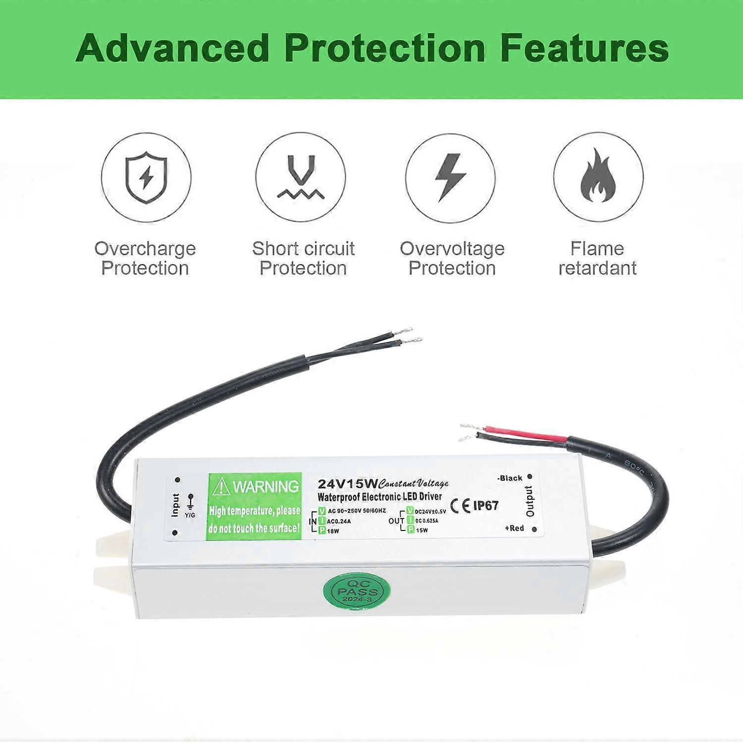 Ip67 Wasserdichter Led-treiber-schaltnetzteil-transformator-adapter Ac 90v-250v Auf Dc 24v 15w Konstant