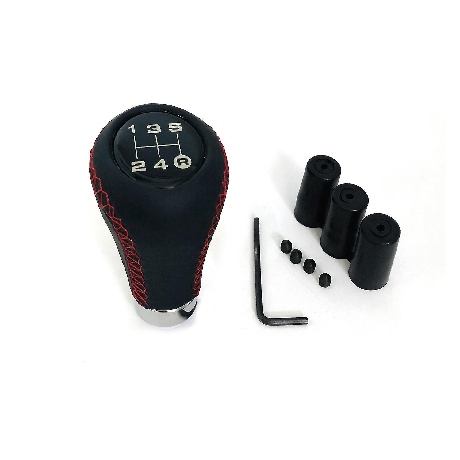 Schaltknauf Für Pkw, Schaltgetriebe, Schwarzes Leder, Rote Ziernähte, 5-gang, Universell, 8 Mm, 10 Mm, 12 Mm
