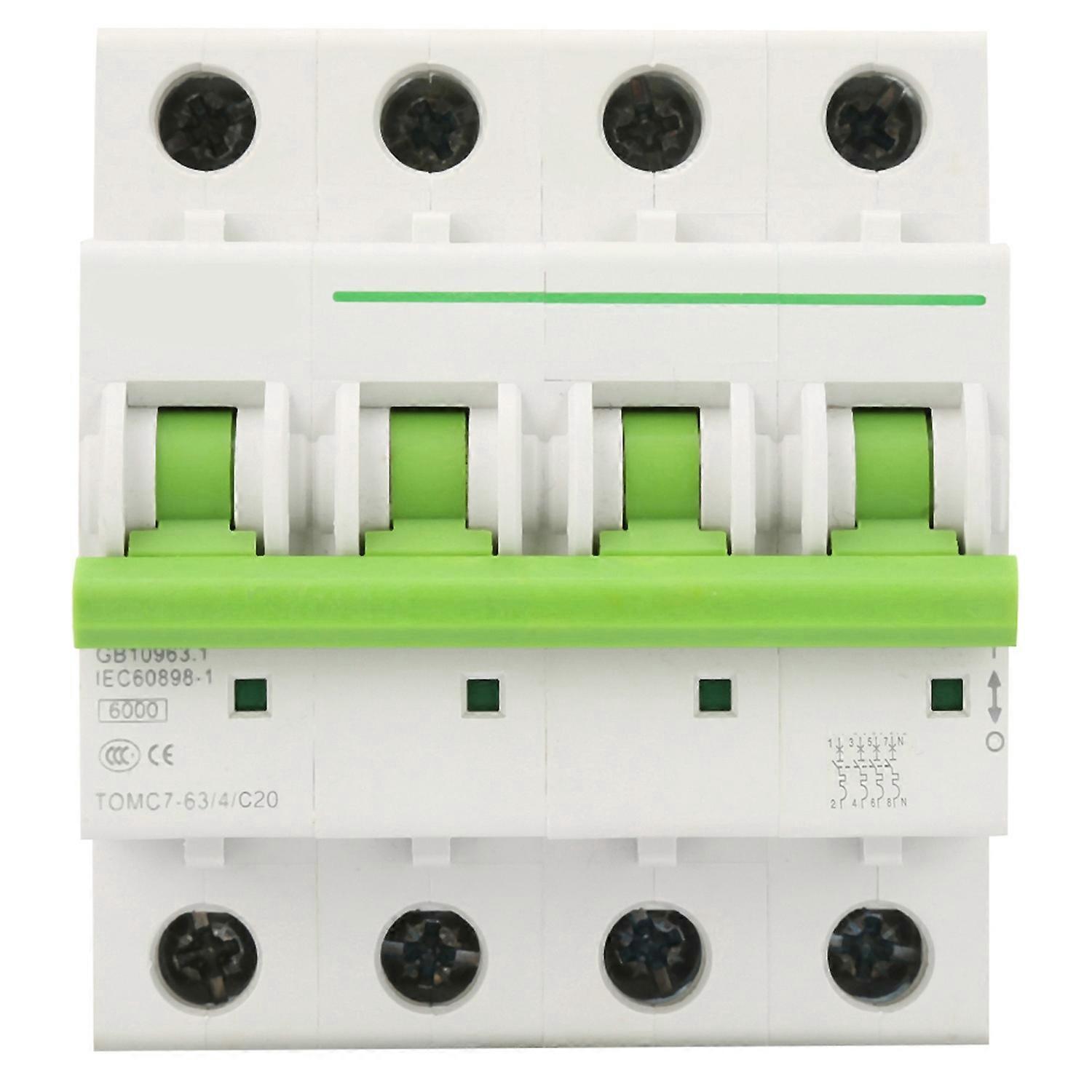 Tomc7-63 4p C Typ 6ka Miniatur-leistungsschalter Leckstromschutz-luftschalter (20a)